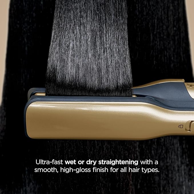 Shark Glam Ceramic & Powerful Air Styling & Drying System, with Silki Straightener & Shark Glossi Air Glosser, for Drying, Curling, Straightening & Glossing, Gold, HD6051S (Straight & Wavy Hair)