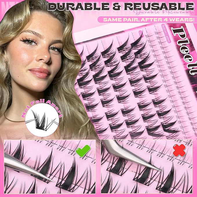 Fox Eye Lash Clusters Fairy Eyelash Clusters with Bottom Lashes Wispy Spiky Cluster Eyelash Extensions Natural C Curly Individual Lashes Manga Lash Extension Left+Right Cat Eye Lash Cluster by Pleell