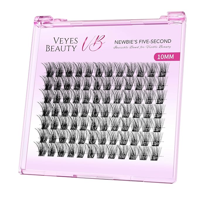 VEYESBEAUTY Lash Clusters Individual Eyelash Extensions Thin & Invisible Band DIY False Eyelashes for Self-application Newbie's Five-Second Series Wispy Lash Tray, Bomb 10mm Single Length