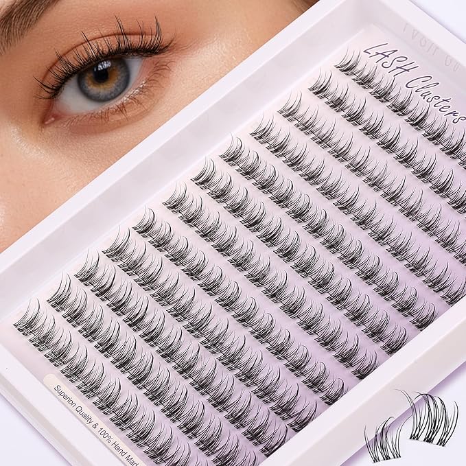 Himirell Natural Lash Clusters Kit Wispy Lash Invisible Clear Band Cluster Eyelash Extensions Kit 8-16mm Individual Lashes Extension D Curl Eyelash Clusters with Anime Clusters