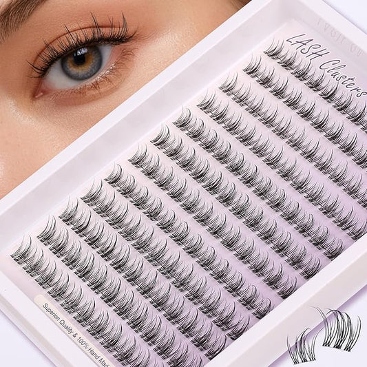 Himirell Natural Lash Clusters Kit Wispy Lash Invisible Clear Band Cluster Eyelash Extensions Kit 8-16mm Individual Lashes Extension D Curl Eyelash Clusters with Anime Clusters