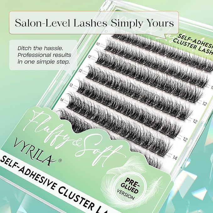 VYRILA Self-Adhesive Lash Cluster Kit, Pre-Glued Clusters with Tweezers, Pop-On Faux Eyelashes, 3D Thin Band D Curl Natural Look Lahses, Easy to Apply, Reusable Eyelash Extensions (Muse-10-16-Kit)