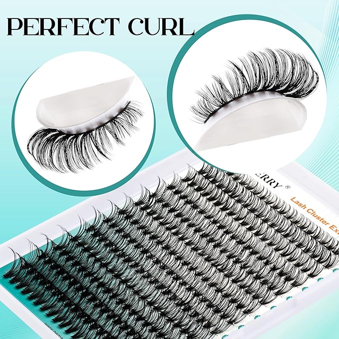 GEMERRY Fluffy Lash Extension Kit Thick Lash Clusters Kit Eyelash Clusters 280Pcs D Curl Eyelash Extension Kit With Lash Bond and Seal, Lash Tweezers, DIY Lash Extension(60P-10-18mm)