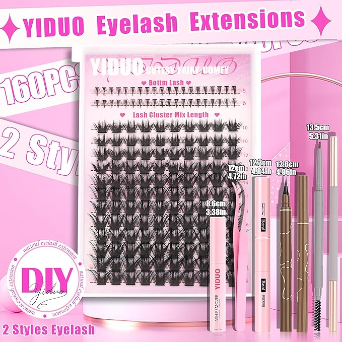 YIDUO Thick Manga Lash Clusters with Bottom Clusters Lashes Extensions Kit 10-18mm Wispy Volume Anime Eyelashes Clusters Kit with Bond and Seal|Eye Liner|Waterproof Eyebrow, DIY Lash Extension Kit