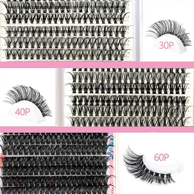 BamyLash DIY Cluster Lash Extension Kit, Professional Volume Eyelash Set, Black (30P+40P+60P Lash Set)