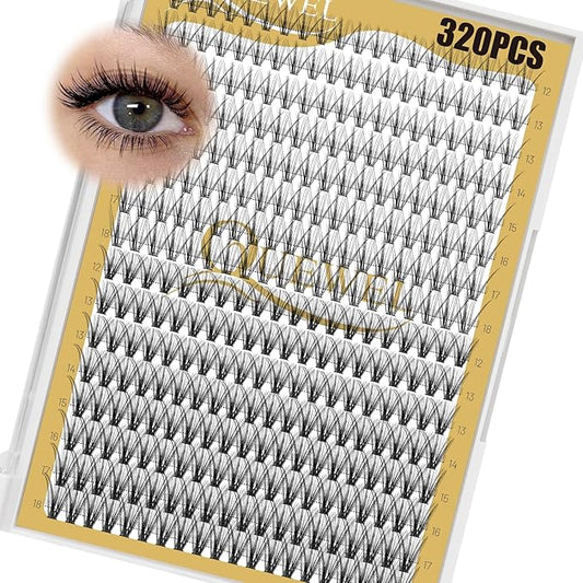 QUEWEL Lash Clusters 320Pcs Cluster Lashes 20D+30D C Curl Lash Cluster Eyelash Extensions Mix12-18mm Individual Eyelashes Clusters Wispy Lash Clusters Thin Band Soft to Use at Home(20D+30D C Mix12-18)