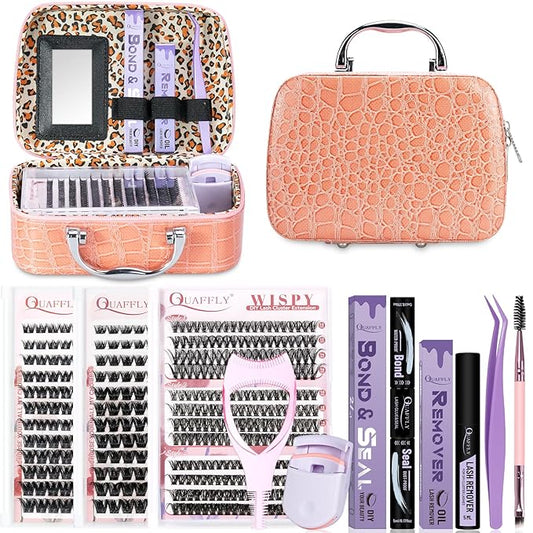 Lash Extension Kit, 516Pcs Individual Cluster Eyelash Extensions with Lash Bond&Seal Remover Tweezer Brush Lash Curler Lash Assistant Stylish Portable Makeup Bag DIY Lash Extensions at Home