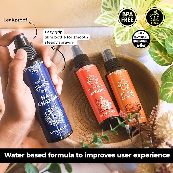Set Of 3 Smudge Sprays Frankincense Myrrh|Nag Champa|Copal For Cleansing Negative Energy And Protection - Natural Room Sprays And Body Mists Made With Non Toxic Essential Oils