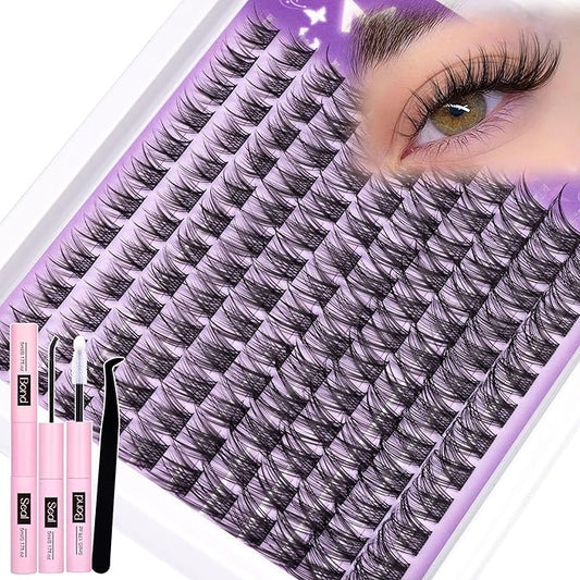 Wispy Lash Clusters Kit Natural Cluster Eyelash Extensions Kit DIY Lash Extensions Kit CC-Curly Clean Makeup 10-16MM Beginner-Friendly Lash Bond and Seal Kit 132Pcs