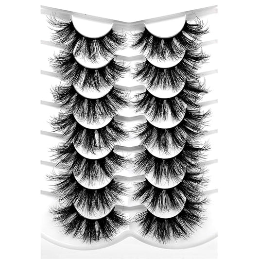 Pooplunch False Eyelashes Round Eye Lashes Dramatic 20MM Long Sexy Fluffy Volume 8D Faux Mink Fake Eyelash Strips 7 Pairs Pack