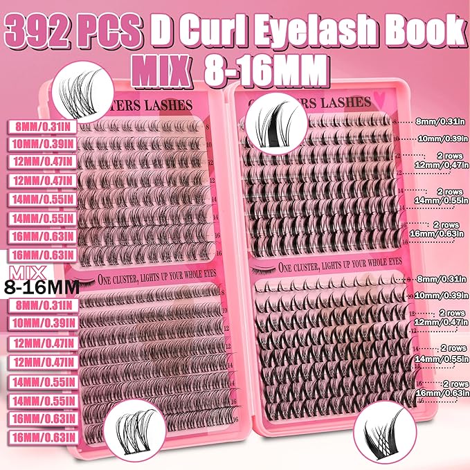 Gmagictobo Wispy Lash Clusters Kit Natural Lashes Clusters Fairy Manga Lash Clusters Wet-Look Spiky Anime Lashes Pack 392 Pcs C/D Curl Individual Lashes Lash Bond and Seal Lash Tweezers