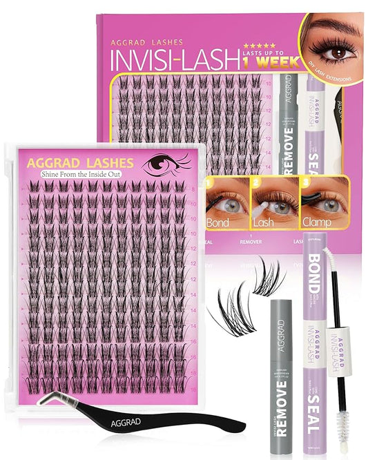 Aphrodite Lash Clusters Kit Wispy Natural 8-18mm Eyelashes Cluster Extension Kit C Curl Spiky Lashes Individual DIY False Lash Extension Kit with Lash Bond and Seal, Thin Invisible Lash Band