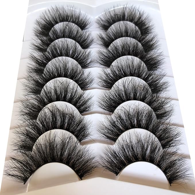 Pooplunch False Eyelashes Dramatic Volume 20MM Long Faux Mink Lashes 7 Pairs Pack 8D Thick Soft Fake Eye Lashes Strips Multipack