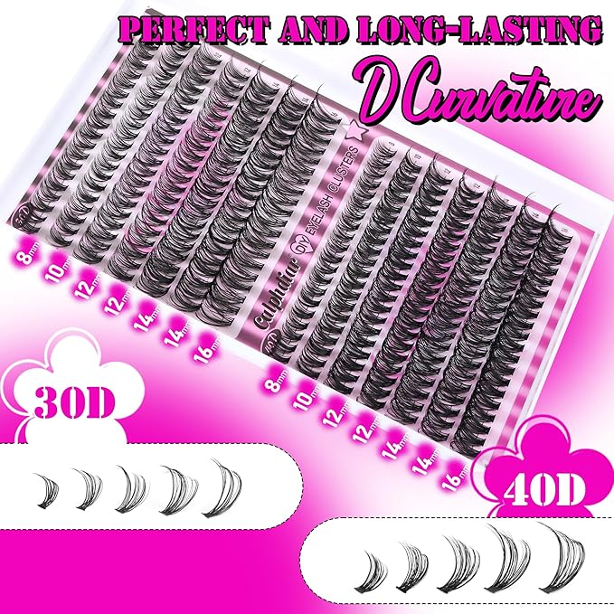 Calphdiar Natural Lash Clusters 30D+40D Eyelash Clusters 8-16mm Cluster Eyelash Extensions Wispy Lashes Clusters 240Pcs Individual Lashes DIY Lash Extension for Beginners