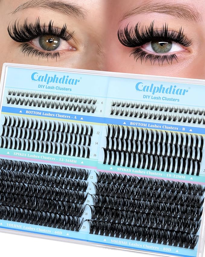 Lash Clusters with Spikes Cluster Eyelash Extensions 60D 80D Lash Spikes 12-22mm Fluffy Eyelash Clusters with Bottom Lashes DIY Lash Extension Wispy Individual Lashes Clusters 360pcs by Calphdiar