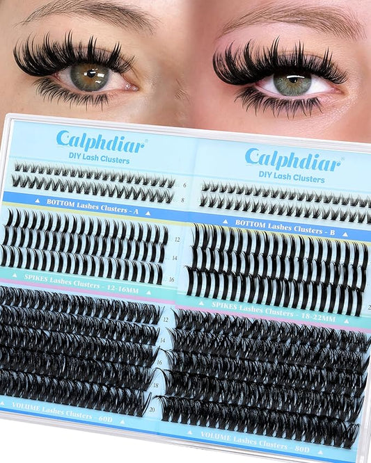 Lash Clusters with Spikes Cluster Eyelash Extensions 60D 80D Lash Spikes 12-22mm Fluffy Eyelash Clusters with Bottom Lashes DIY Lash Extension Wispy Individual Lashes Clusters 360pcs by Calphdiar
