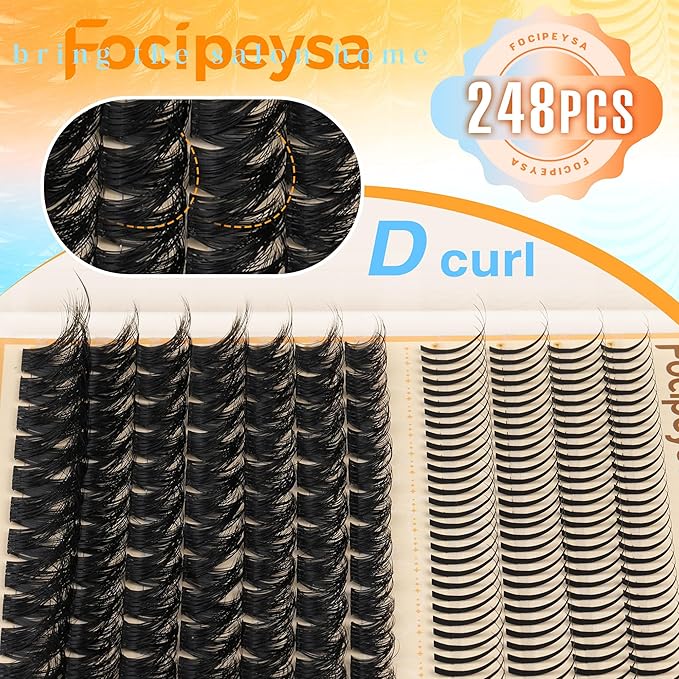 Focipeysa Volume Eyelash Clusters Kit with Spike Lash Cluster Bottom Individual Lash Extensions Wispy Individual Eyelash Extensions Kit with Lash Bond and Seal DIY Lash Clusters at Home