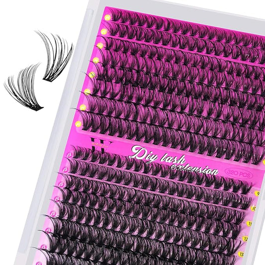 Lash Clusters 320PCS Individual Lashes D Curl Eyelash Clusters Mixed Length Cluster Eyelash Extensions Clusters Lashes with Thin Band Soft False Eyelashes DIY at Home(30D+40D,D-Mix9-16mm)