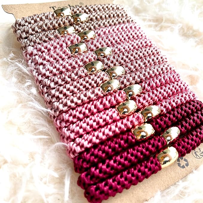Tanha 15Pcs Hair Tie Bracelet,Hair Ties For Women Men,Ponytail Holders For Thick Hair,Strong Stretchy No Damage No Crease Hair Bands (Pink)