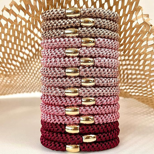 Tanha 15Pcs Hair Tie Bracelet,Hair Ties For Women Men,Ponytail Holders For Thick Hair,Strong Stretchy No Damage No Crease Hair Bands (Pink)