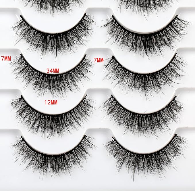 False Eyelashes Short Natural Fluffy Wispy Volume Cute Cat Eye Lashes Fake Eyelashes Faux Mink Lashes 14 Pairs Pack