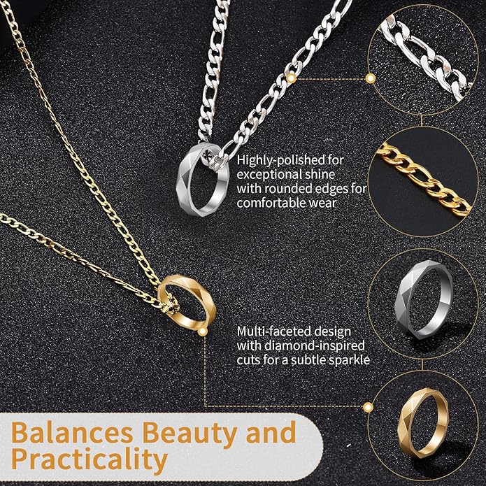 LAOLINTUS Matching Necklace for Couples Necklace Gifts for Women, Valentine’s Day Engagement Gifts for Her, Silver and 18K Gold Plated Figaro Chain for Girlfriend Wife with Double Ring