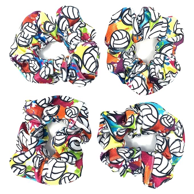 Volleyball Scrunchies, Velvet Hair Ties Headband Accessory, Set of 4 Tie-Dye…
