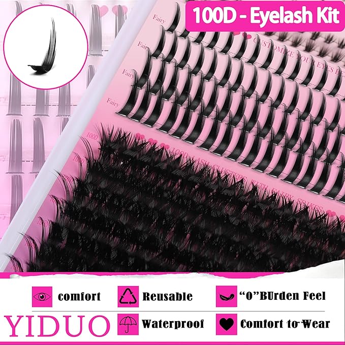 YIDUO Lashes Clusters with Spikes Bottom 280Pcs Volume Manga Wispy Cluster False Eyelashes Natural D Curl Individual 100D 12-20mm Anime False Mink Lashes Extensions Pack