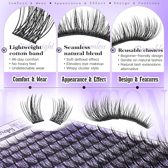 Natural Lash Clusters Kit Manga Lash Clusters DIY Lash Extension Kit 10-16mm Cluster Eyelash Extensions Kit Lash Bond and Seal Lash Tweezers Individual Lashes Cluster Kit DIY Lash at Home