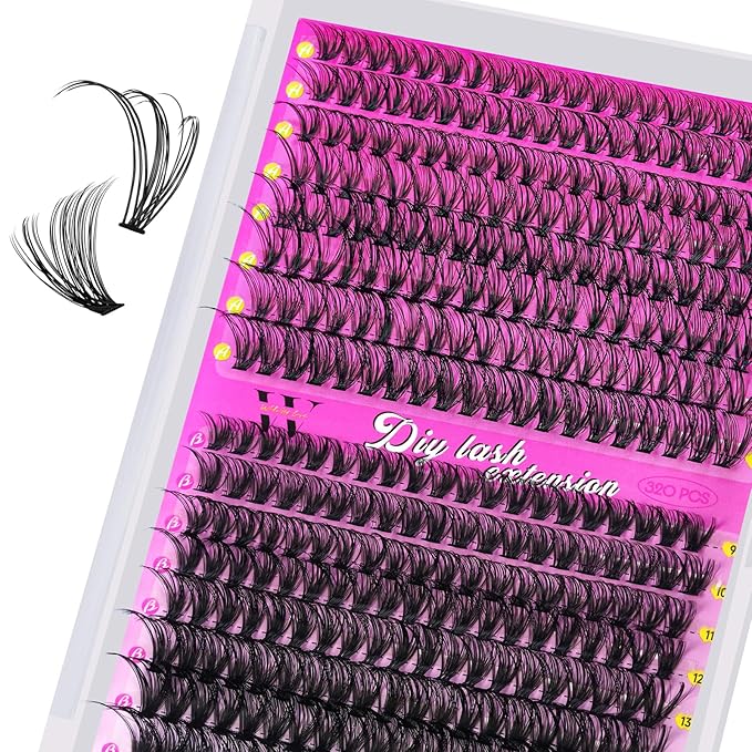 Lash Clusters 320PCS Individual Lashes D Curl Eyelash Clusters Mixed Length Cluster Eyelash Extensions Clusters Lashes with Thin Band Soft False Eyelashes DIY at Home(20D+40D,D-Mix9-16mm)