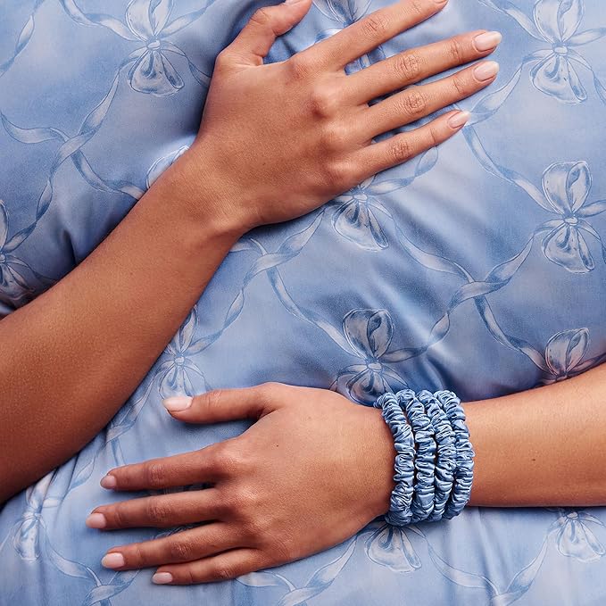 slip Skinny Scrunchies: Anti-Crease, Anti-Breakage Slipsilk™ Design Protects Delicate Hair | Includes 4 Pure Silk Scrunchies, Cornflower