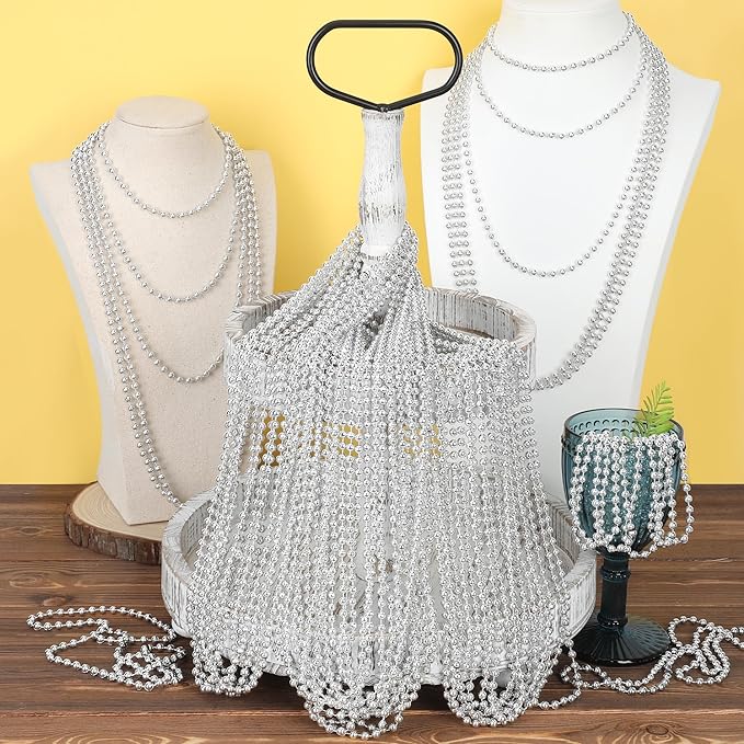 EOBOH 200PCS Bead Necklace, Silver Christmas Bead Stuff Party Favors, 33" Xmas Necklaces Women and Men, Festival Events Parade Throw Accessories for Wedding Birthday Celebrations Decorations