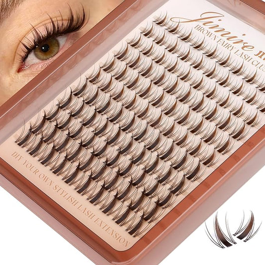 JIMIRE Fairy Brown Lash Clusters Wispy Eyelash Extensions Dark Brown Individual Lashes 10-16MM Manga Eyelash Clusters C-Curly Cluster Eyelash Extensions 110Pcs Anime Cluster Lashes DIY at Home