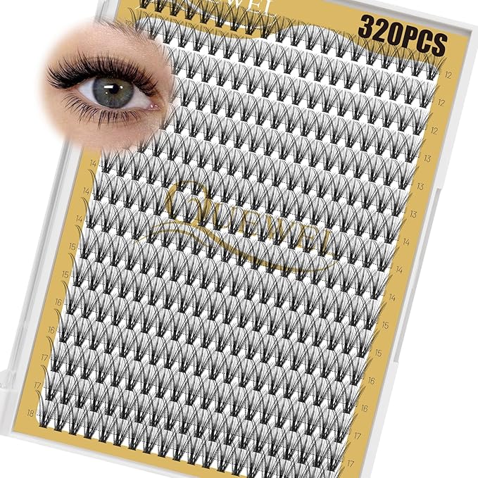 QUEWEL Lash Clusters 320Pcs Cluster Lashes 30D D Curl Lash Cluster Eyelash Extensions Mix12-18mm Individual Eyelashes Clusters Wispy Lash Clusters Thin Band Soft to Use at Home(30D D Mix12-18)