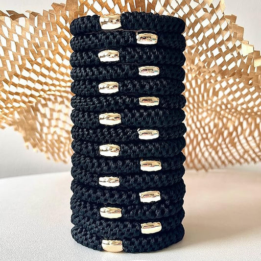 Tanha 15Pcs Hair Tie Bracelet,Hair Ties For Women Men,Ponytail Holders For Thick Hair,Strong Stretchy No Damage No Crease Hair Bands (Black)
