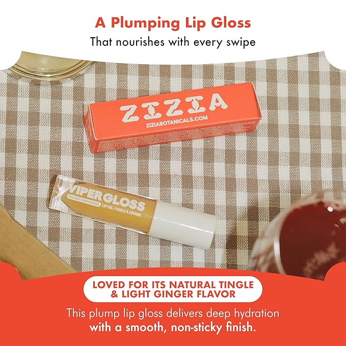 Zizia Viper Gloss – Moisturizing Lip Plumper Gloss with Hyaluronic Acid, Ginger, & Cayenne – Clean, Vegan, & Cruelty-Free Hydrating Lip Oil for a Smooth, Fuller Look, Non-Sticky Finish - 0.14 fl oz