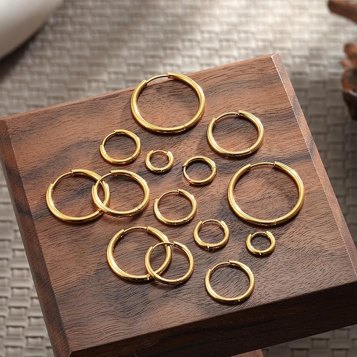 Eaciy 7 Pairs Gold Hoop Earrings for Women - 18K Gold Plated Hoop Earrings Set Lightweight Minimalist Small Hoops Hypoallergenic Thick Lightweight Earring for Women Jewelry Gifts