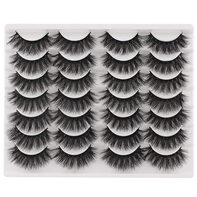 JIMIRE False Eyelashes Mink Fluffy Volume Lashes 3D Wispy Long Fake Eyelashes 14 Pairs Pack