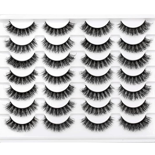 Pooplunch False Eyelashes Cat Eye Lash Volume Natural Crossed Faux Mink Wispy Fake Eyelash Strips Lashes 14 Pairs Pack