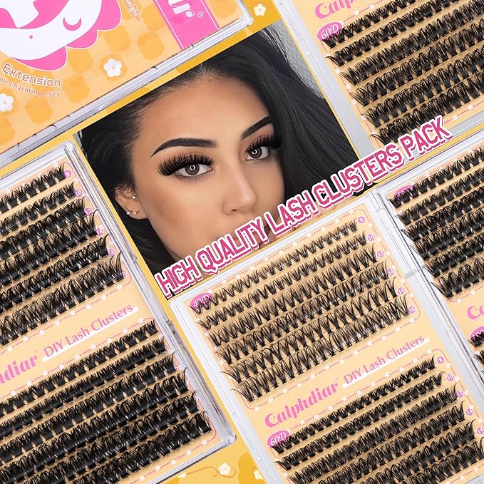 Calphdiar Lash Clusters 40D+60D+80D+100D Eyelash Clusters 474PCS Individual Lashes D-Curly Cluster Eyelash Extensions 8-16MM Wispy Lashes Clusters Volume False Mink Eyelashes DIY Lash Extension