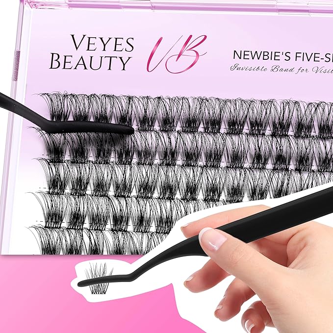 VEYESBEAUTY Lash Clusters Individual Eyelash Extensions Thin & Invisible Band DIY False Eyelashes for Self-application Newbie's Five-Second Series Wispy Lash Tray, Dreamy 10mm Single Length