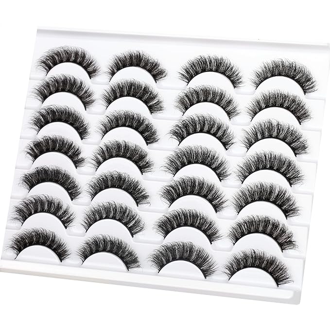 Pooplunch False Eyelashes Cat Eye Lash Volume Natural Crossed Faux Mink Wispy Fake Eyelash Strips Lashes 14 Pairs Pack