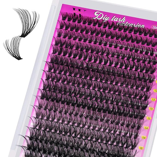 Lash Clusters 320PCS Individual Lashes D Curl Eyelash Clusters Mixed Length Cluster Eyelash Extensions Clusters Lashes with Thin Band Soft False Eyelashes DIY at Home(40D,D-Mix9-16mm)