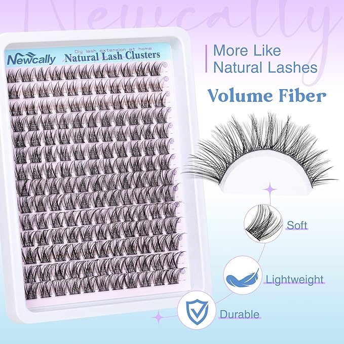 Lash Clusters Kit Wispy Natural Cluster Eyelash Extension Kit DIY Lash Extension Kit C-curly 10-16MM Eyelash Clusters Volume Individual Lashes Kit by Newcally
