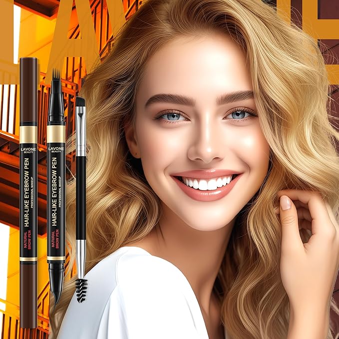 LAVONE Eyebrow Pen,2-IN-1 Dual-ended Waterproof Eyebrow Pencil,with 4 Tip Microblading Eyebrow Pen and Ultra-Precise Brow Pencil,Dual-ended Eyebrow Brush, for Natural Looking - Blonde 01