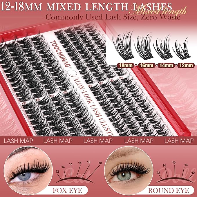 Wispy Cluster Lashes Manga Eyelash Clusters 192pcs Spiky Volume Cluster Eyelash Extensions D Curly Fairy Lash Clusters 12-18mm DIY Individual Lashes Extension Natural Look by TOOCHUNAG