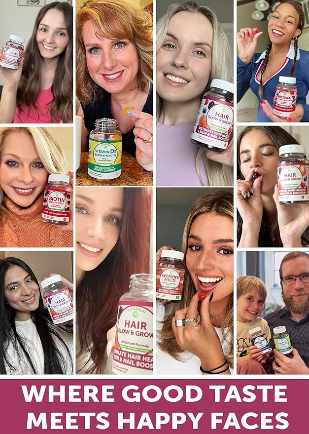 Lunakai USA Made Hair Glow & Grow + Collagen Extra Strength Gummies Bundle – Naturally Flavored, Non-GMO – 60ct Each