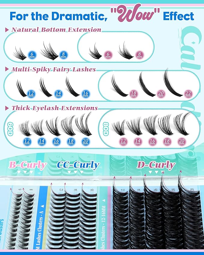 Lash Clusters with Spikes Cluster Eyelash Extensions 60D 80D Lash Spikes 12-22mm Fluffy Eyelash Clusters with Bottom Lashes DIY Lash Extension Wispy Individual Lashes Clusters 360pcs by Calphdiar
