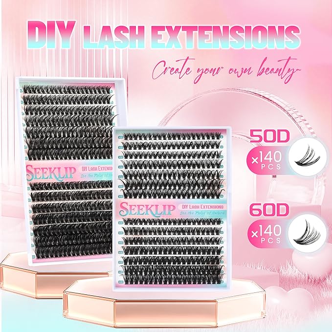 Lash Clusters Fluffy Eyelash Extensions 280Pcs 50D 60D Volume Individual Lashes DIY Lash Extensions D Curl Wispy Natural 8-16MM Mixed Clusters Lashes (50D+60D)