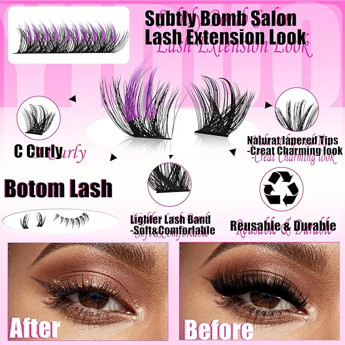 YIDUO Thick Manga Lash Clusters with Bottom Clusters Lashes Extensions Kit 10-18mm Wispy Volume Anime Eyelashes Clusters Kit with Bond and Seal|Eye Liner|Waterproof Eyebrow, DIY Lash Extension Kit